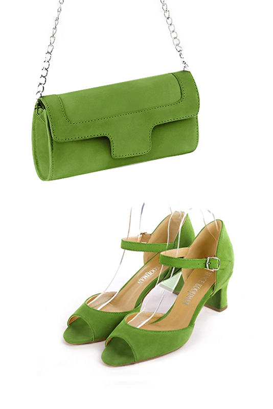Dress clutch for wedding and parties in grass green leather - Worn view
